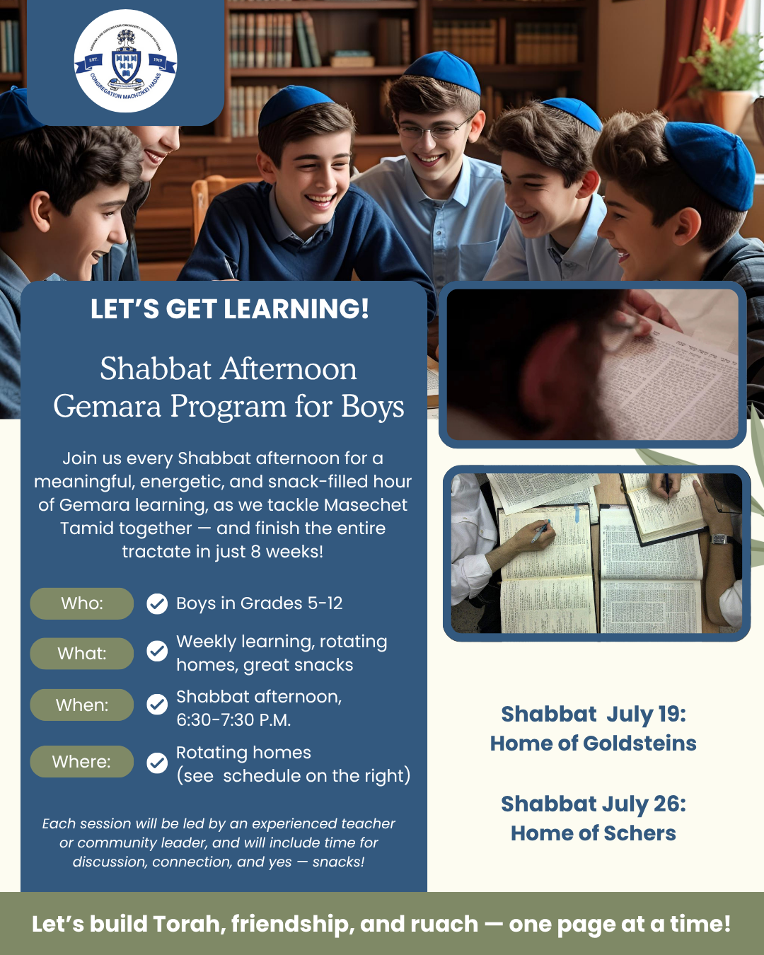 Boys Shabbat Afternoon Gemara Program