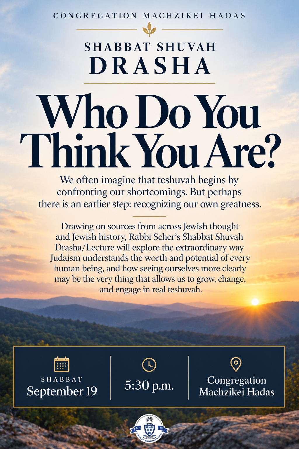 Shabbat Shuva Drasha/Lecture with Rabbi Scher